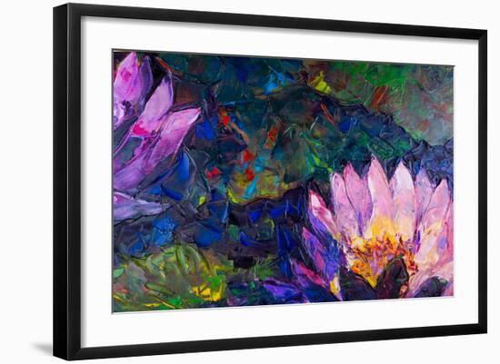 Oil Painting of Beautiful Lotus Flower-jannoon028-Framed Art Print