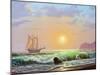 Oil Painting On Canvas , Sailboat Against A Background Of Sea Sunset-Lilun-Mounted Art Print