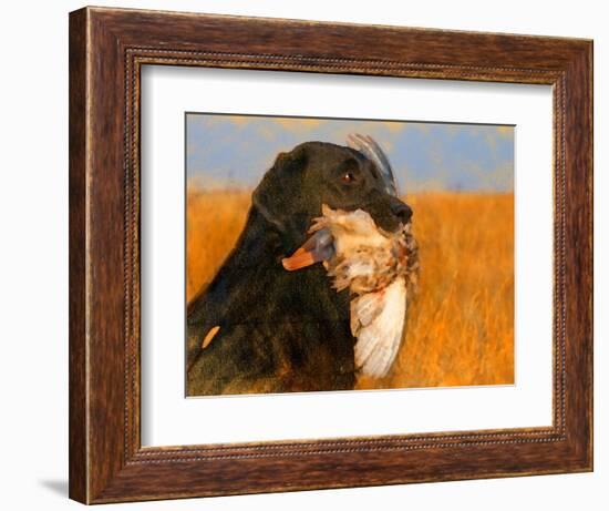 Oil Painting Portrait Of Black Labrador With Duck-Yarvet-Framed Art Print