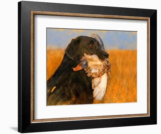 Oil Painting Portrait Of Black Labrador With Duck-Yarvet-Framed Art Print