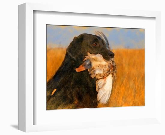 Oil Painting Portrait Of Black Labrador With Duck-Yarvet-Framed Art Print