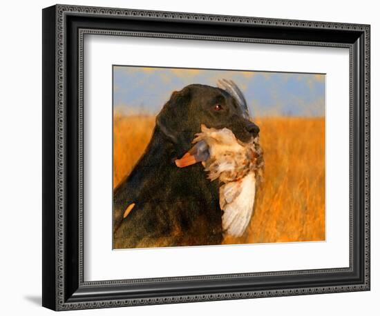 Oil Painting Portrait Of Black Labrador With Duck-Yarvet-Framed Art Print