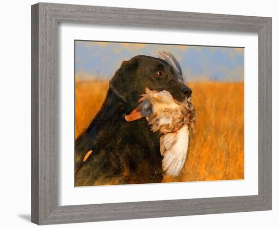 Oil Painting Portrait Of Black Labrador With Duck-Yarvet-Framed Art Print