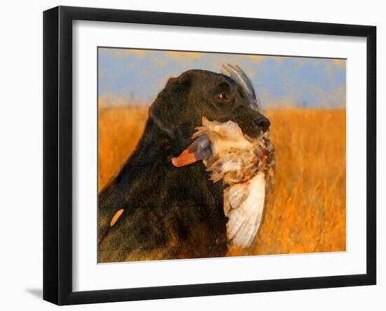 Oil Painting Portrait Of Black Labrador With Duck-Yarvet-Framed Art Print