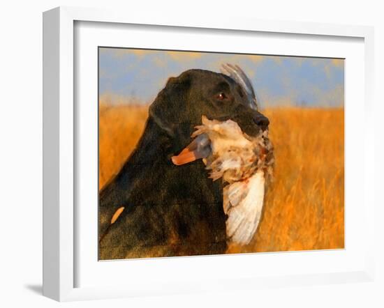 Oil Painting Portrait Of Black Labrador With Duck-Yarvet-Framed Art Print