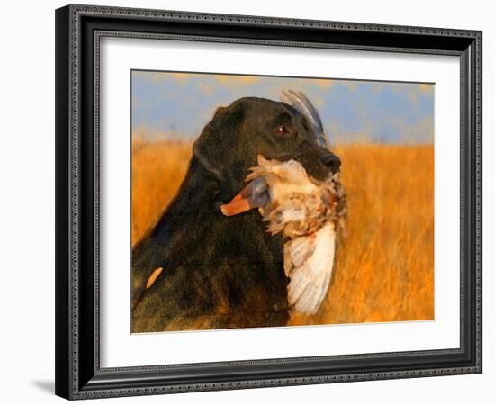 Oil Painting Portrait Of Black Labrador With Duck-Yarvet-Framed Art Print