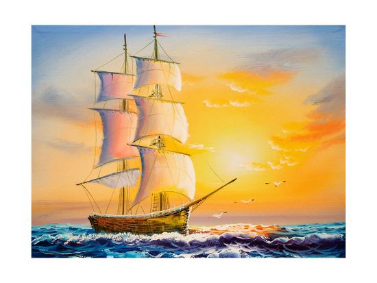 Oil Painting Sailing Boat Art Print Cyc Art Com