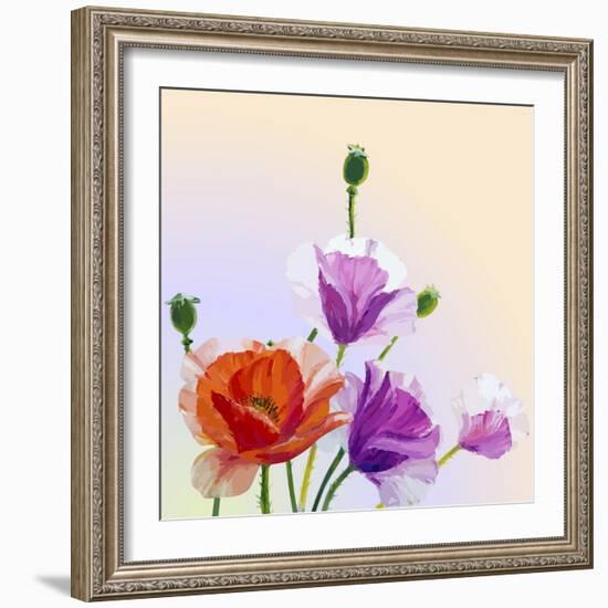 Oil Painting. Spring Card with Poppies Flowers-Valenty-Framed Art Print