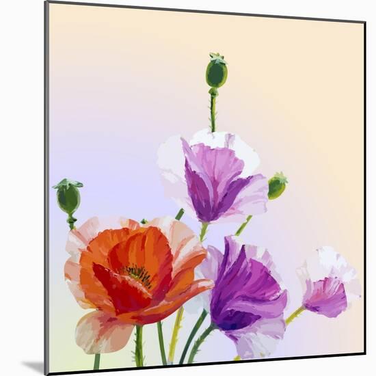Oil Painting. Spring Card with Poppies Flowers-Valenty-Mounted Art Print