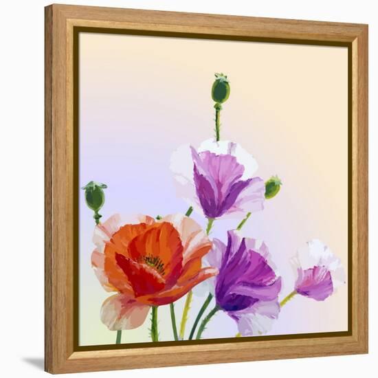 Oil Painting. Spring Card with Poppies Flowers-Valenty-Framed Stretched Canvas