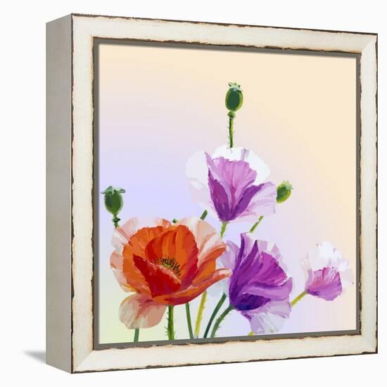 Oil Painting. Spring Card with Poppies Flowers-Valenty-Framed Stretched Canvas