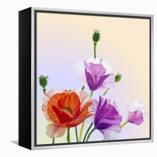 Oil Painting. Spring Card with Poppies Flowers-Valenty-Framed Stretched Canvas