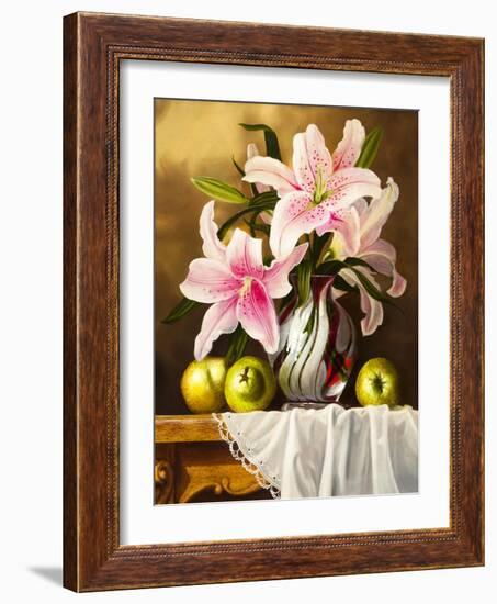 Oil Painting with Flowers Roses, Still Life Painting-Lilun-Framed Art Print