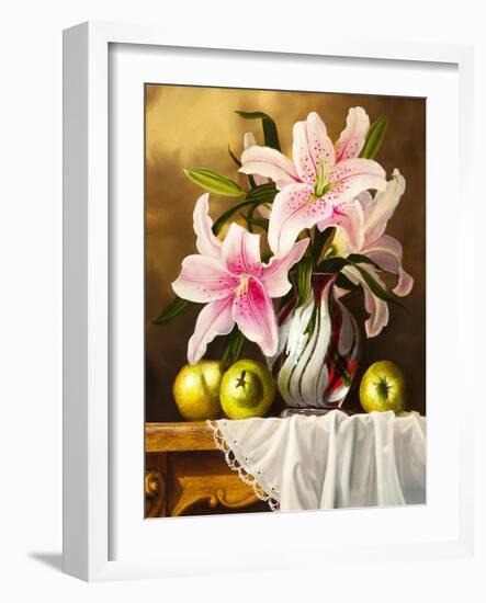 Oil Painting with Flowers Roses, Still Life Painting-Lilun-Framed Art Print