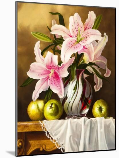 Oil Painting with Flowers Roses, Still Life Painting-Lilun-Mounted Art Print