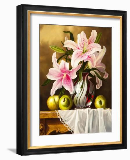 Oil Painting with Flowers Roses, Still Life Painting-Lilun-Framed Art Print