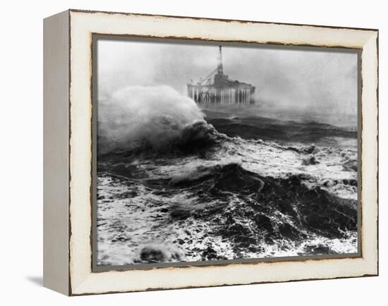 Oil Rig in Stormy Sea-null-Framed Premier Image Canvas