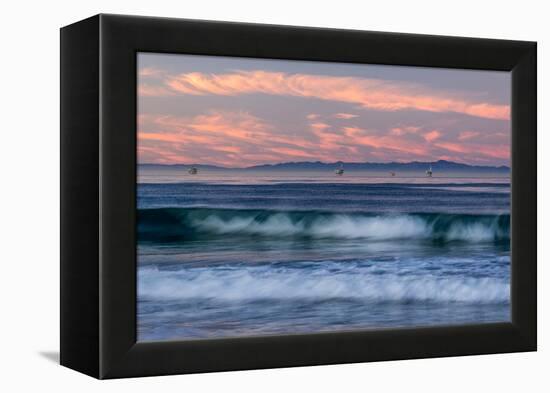 Oil rigs and waves in the Pacific Ocean, Channel Islands of California, Carpinteria, Santa Barba...-null-Framed Premier Image Canvas