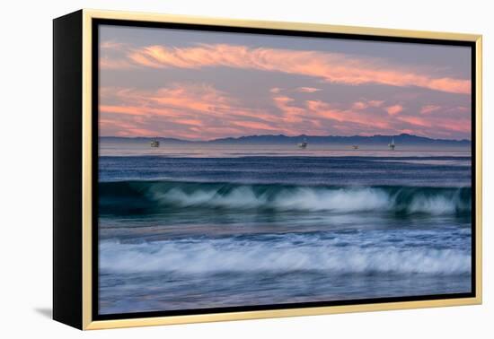 Oil rigs and waves in the Pacific Ocean, Channel Islands of California, Carpinteria, Santa Barba...-null-Framed Premier Image Canvas