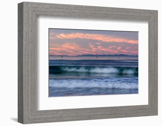 Oil rigs and waves in the Pacific Ocean, Channel Islands of California, Carpinteria, Santa Barba...-null-Framed Photographic Print