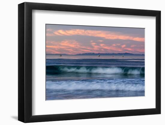 Oil rigs and waves in the Pacific Ocean, Channel Islands of California, Carpinteria, Santa Barba...-null-Framed Photographic Print