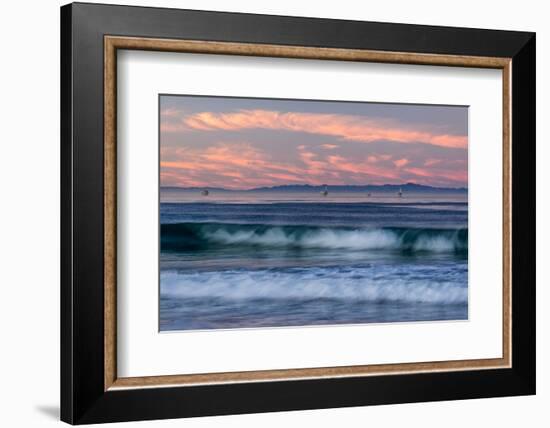Oil rigs and waves in the Pacific Ocean, Channel Islands of California, Carpinteria, Santa Barba...-null-Framed Photographic Print