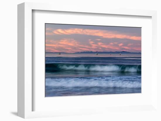 Oil rigs and waves in the Pacific Ocean, Channel Islands of California, Carpinteria, Santa Barba...-null-Framed Photographic Print