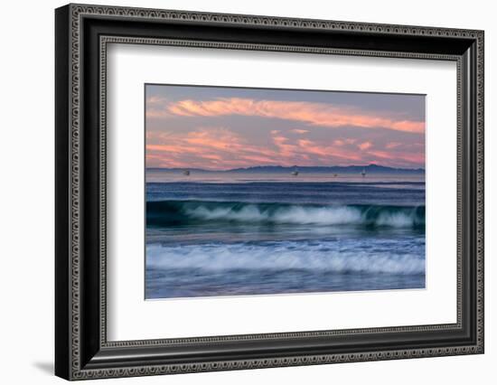 Oil rigs and waves in the Pacific Ocean, Channel Islands of California, Carpinteria, Santa Barba...-null-Framed Photographic Print