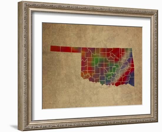 OK Colorful Counties-Red Atlas Designs-Framed Giclee Print