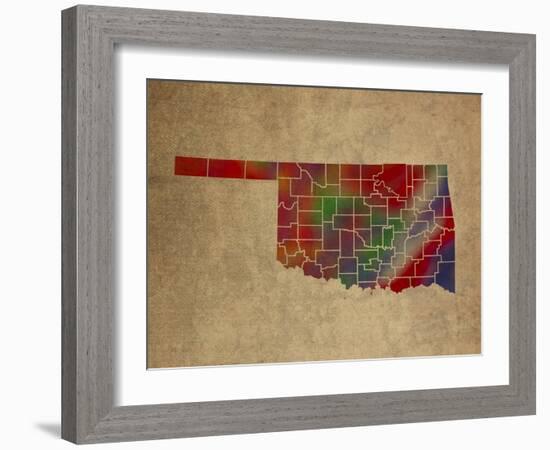 OK Colorful Counties-Red Atlas Designs-Framed Giclee Print