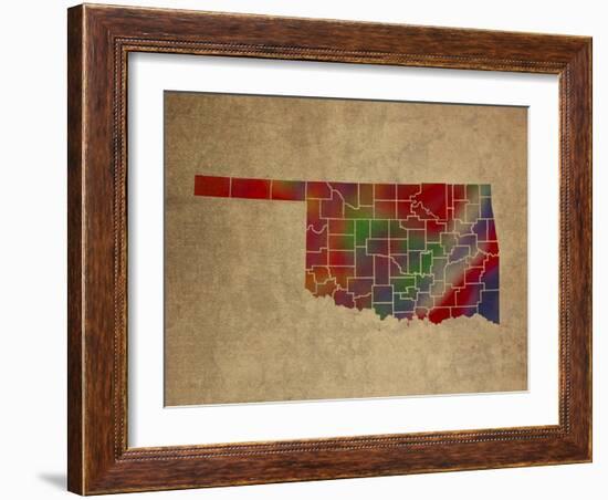 OK Colorful Counties-Red Atlas Designs-Framed Giclee Print