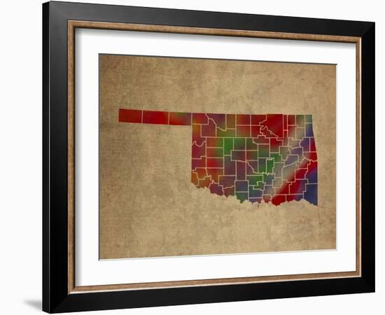 OK Colorful Counties-Red Atlas Designs-Framed Giclee Print