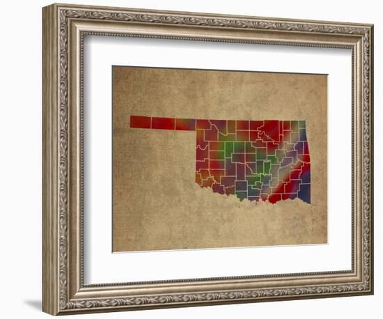 OK Colorful Counties-Red Atlas Designs-Framed Giclee Print