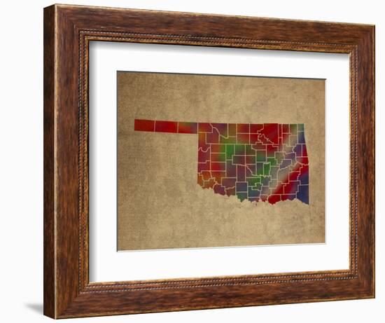 OK Colorful Counties-Red Atlas Designs-Framed Giclee Print