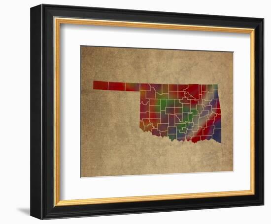 OK Colorful Counties-Red Atlas Designs-Framed Giclee Print