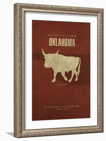 OK State Minimalist Posters-Red Atlas Designs-Framed Giclee Print