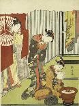 Figures in an Interior. a Courtesan Looking at Her Shinzo Who is Reading a Love Letter-Okada Beisanjin-Giclee Print