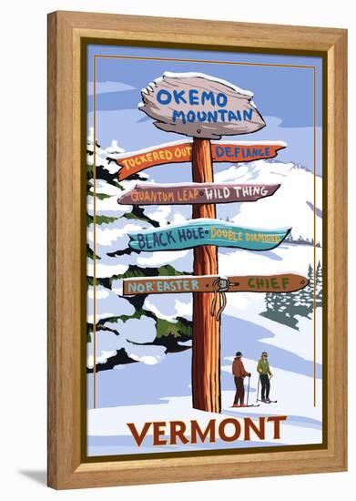 Okemo Mountain Resort, Vermont - Ski Sign Destinations-Lantern Press-Framed Stretched Canvas