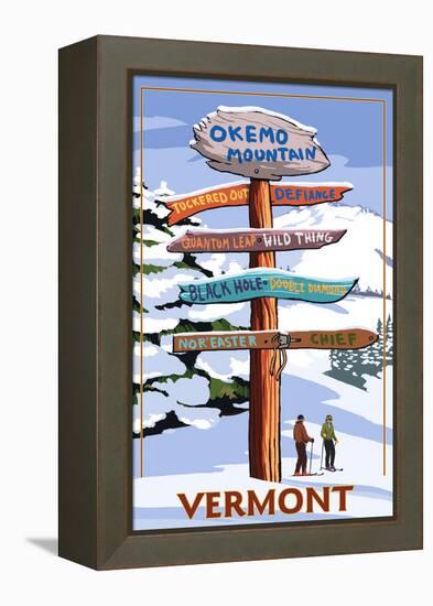 Okemo Mountain Resort, Vermont - Ski Sign Destinations-Lantern Press-Framed Stretched Canvas