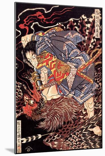 Oki No Jiro Hiroari Killing a Monstrous Tengu-Kuniyoshi Utagawa-Mounted Giclee Print