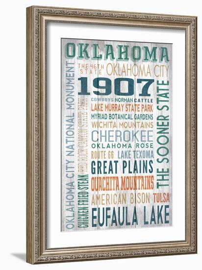 Oklahoma - Barnwood Typography-Lantern Press-Framed Art Print
