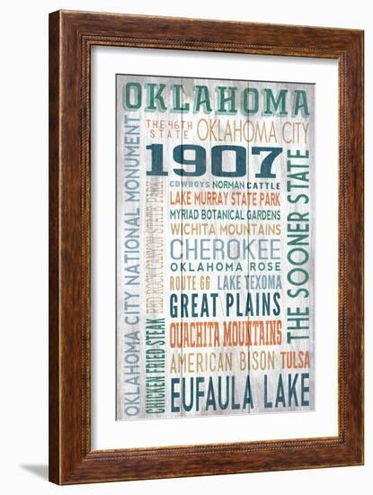 Oklahoma - Barnwood Typography-Lantern Press-Framed Art Print