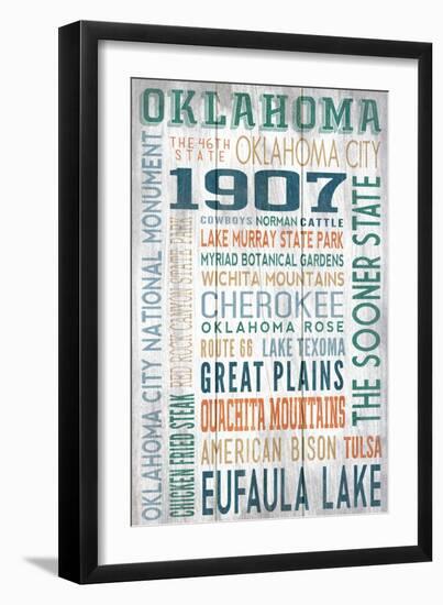 Oklahoma - Barnwood Typography-Lantern Press-Framed Art Print