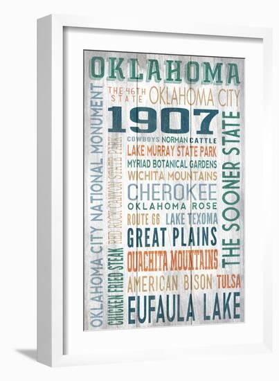 Oklahoma - Barnwood Typography-Lantern Press-Framed Art Print