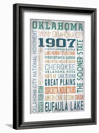 Oklahoma - Barnwood Typography-Lantern Press-Framed Art Print