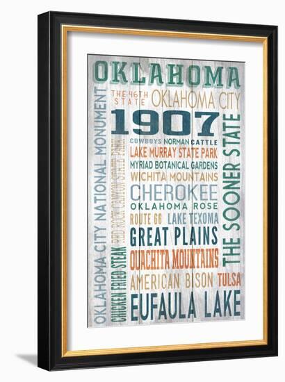 Oklahoma - Barnwood Typography-Lantern Press-Framed Art Print