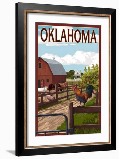 Oklahoma - Barnyard Scene-Lantern Press-Framed Art Print