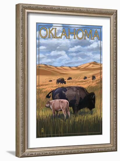 Oklahoma - Buffalo and Calf-Lantern Press-Framed Art Print