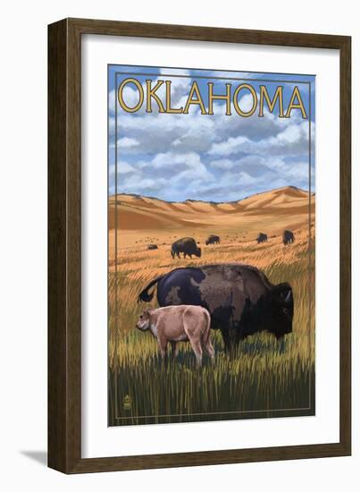 Oklahoma - Buffalo and Calf-Lantern Press-Framed Art Print