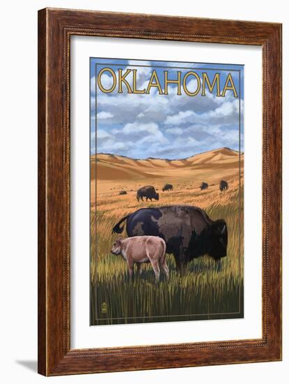 Oklahoma - Buffalo and Calf-Lantern Press-Framed Art Print